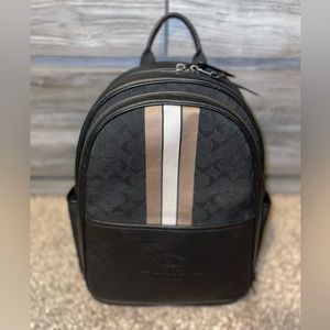 Coach (C5389) Thompson Large Black Jacquard Canvas Varsity Stripe Backpack